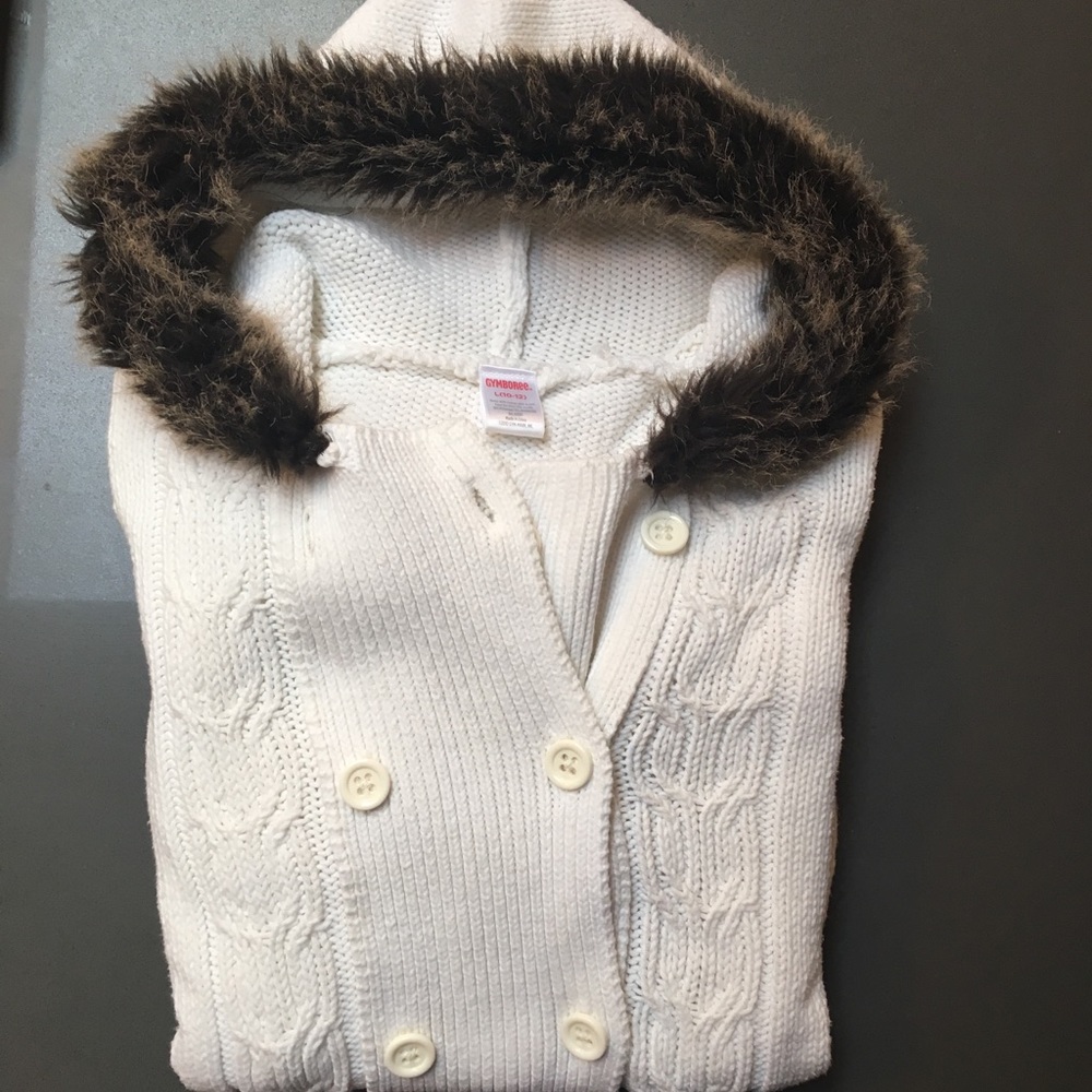 Gymboree Cream Duster Cardigan w/ Fur Lined Hood
